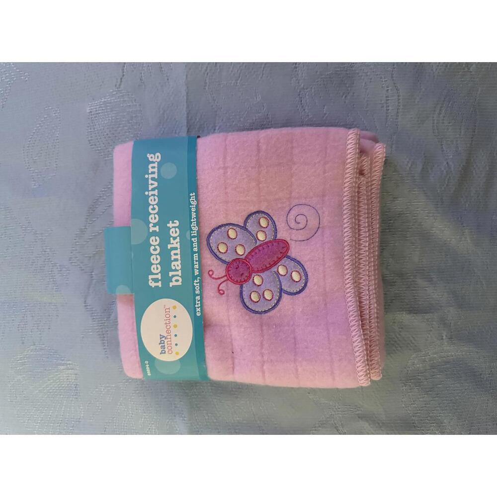 Baby Connection Fleece Receiving Blanket Pink Butterfly